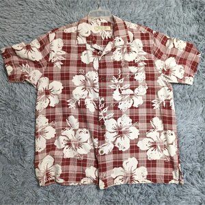 Island Republic Hawaiian Shirt Mens Large Floral Print Hibiscus Silk Red White